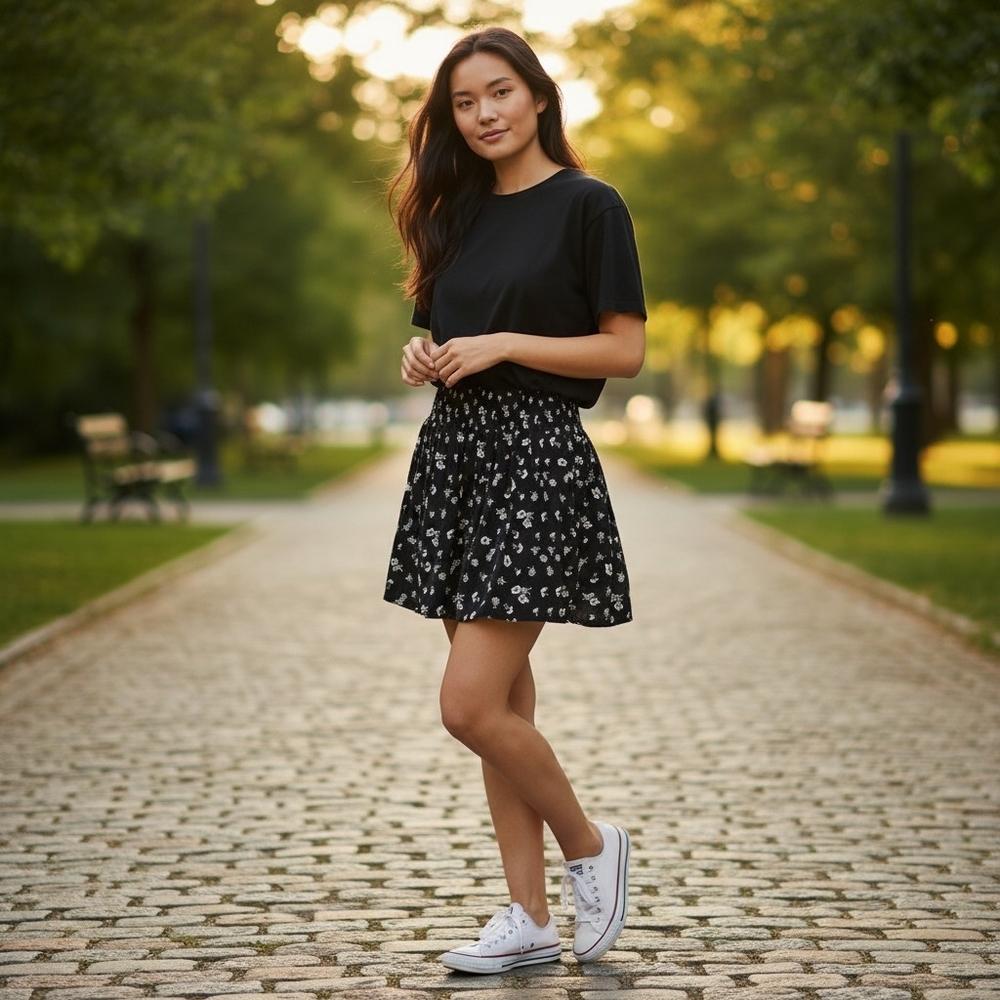 Wonder Nation Black and White Floral  Mini Skirt